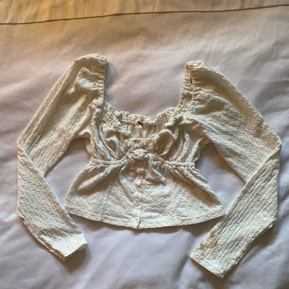 Free People Peplum White Long Sleeve Top